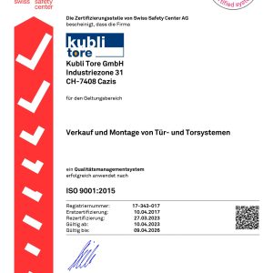 Zertifikat ISO 9001, Kubli Tore GmbH_signed